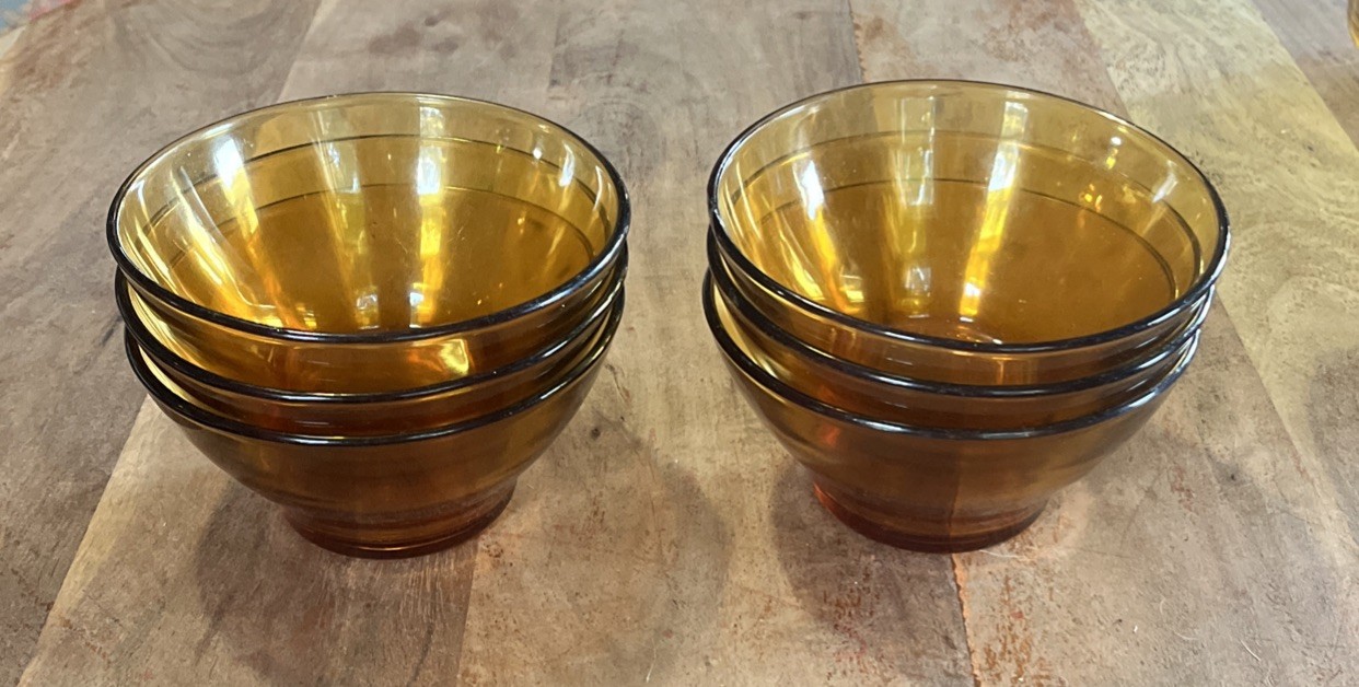 Vintage Amber Brown Glass Soup Cereal Bowls Set of 6 5.5