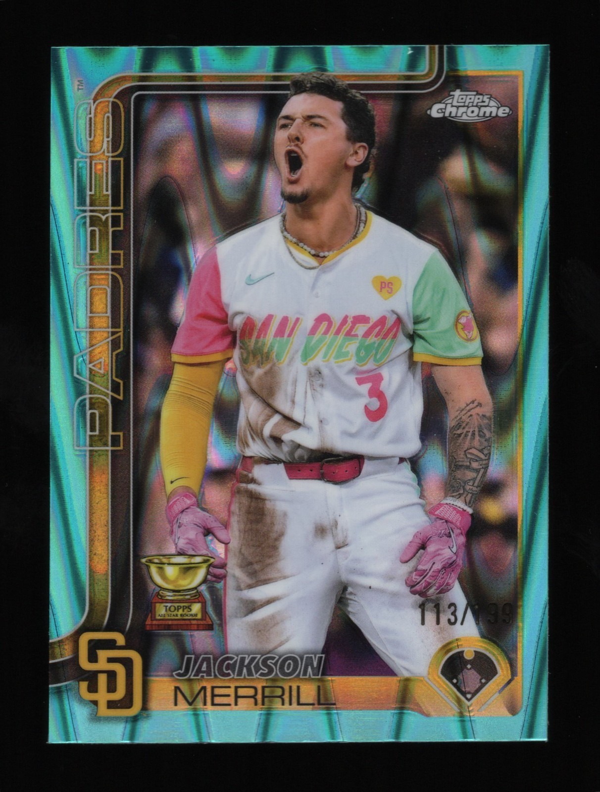 2025 Topps Chrome Jackson Merrill #61 Aqua Raywave Refractor /199 Padres