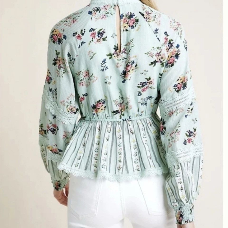 Блузка кружевная с цветочным узором Anthropologie Hemant & Nandita Amour размер XL Cottagecore Prairie - Изображение 3 из 4
