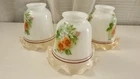 Vintage Set of 3 Milk Glass Ruffled Lamp Light Shade with Roses Brown and Ivory