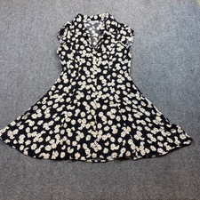 Reformation Daisy Floral Button Down Mini Dress Black White Short Sleeve