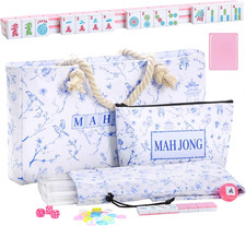 American Mahjong Set: 166 Pink Tiles, 4 Clear Racks with Pushers, White Mahjong