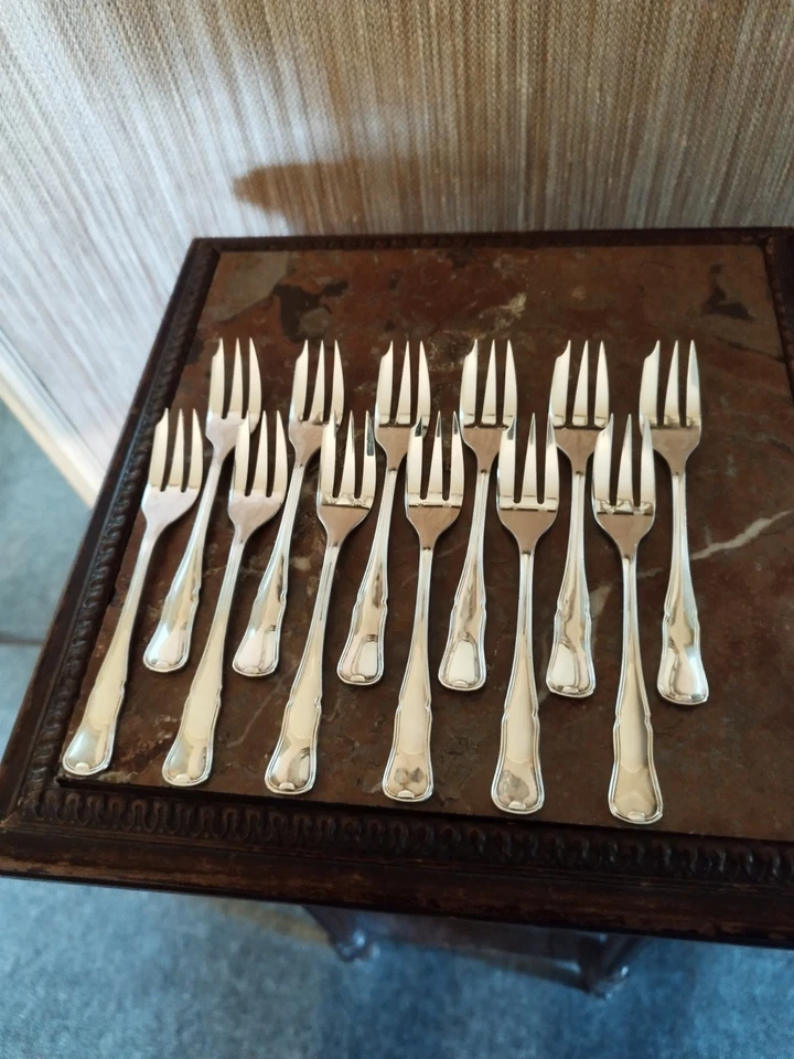 12 Fourchettes à Dessert Manches Violonnés Orfèvrerie Argental Métal Argenté - Photo 3/4