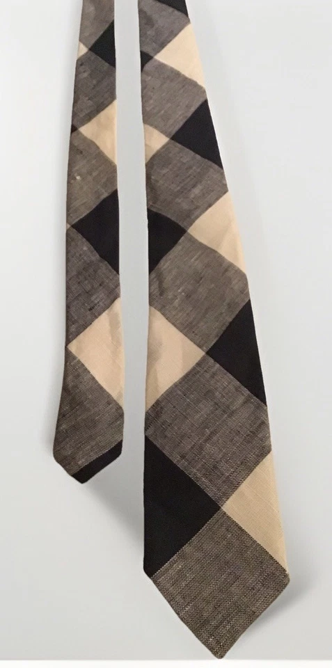 "Corbata de lino belga ALEXANDER OLCH negra y crema guinga 3""x60"" hecha en Nueva York nueva sin etiquetas" Foto 3 de 4