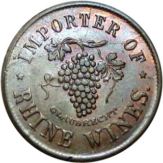 New York City Civil War Token H J Bang Restaurant Rhine Wines Grape Vines