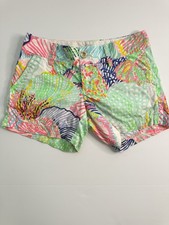 LILLY PULITZER Callahan Shorts in Joe Fish Print Womens 2 Cotton Blue White Boho