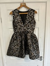 John Zack elegant cocktail dress Uk 12 black and metallic floral rose pattern