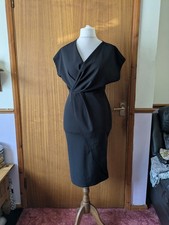 Boohoo Black Drape Front Midi Dress Size 12 Twist Waist Smart Casual Work Party