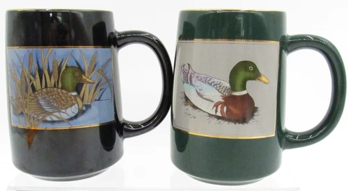 Vintage Otagiri Gibson Greeting Duck Mallard Bird Black Green Gold 2 Coffee Mug