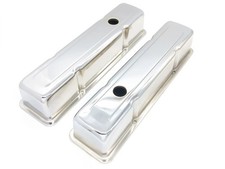 1958-86 SBC Chevy 283-400 Short Steel baffled Valve Cover Chrome E41504C