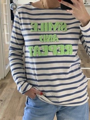 THE SHIRT PROJECT  Sweater Blau Beige Gestreift ''SMILE AND REPEAT'' Gr. M (J3)