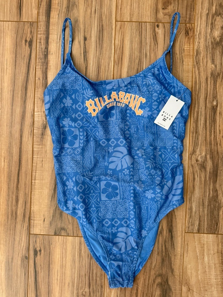 NWT Billabong Beach Babe One Piece Swimsuit Tropical Cheeky Blue