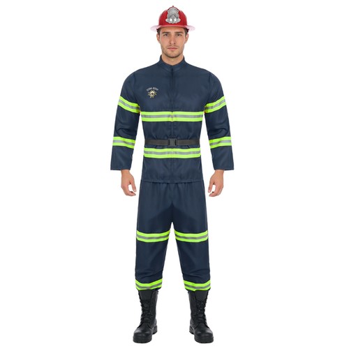 Mens Fire Chief Costume Halloween Firefighter Dress Up Role Play 4-piece Suit - Afbeelding 23 van 40