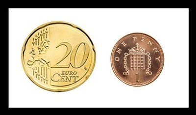 MAGISCHE MÜNZE EINZIGARTIG EURO/UK [VERSCHWINDENDER PENNY] 1p/20 Cent