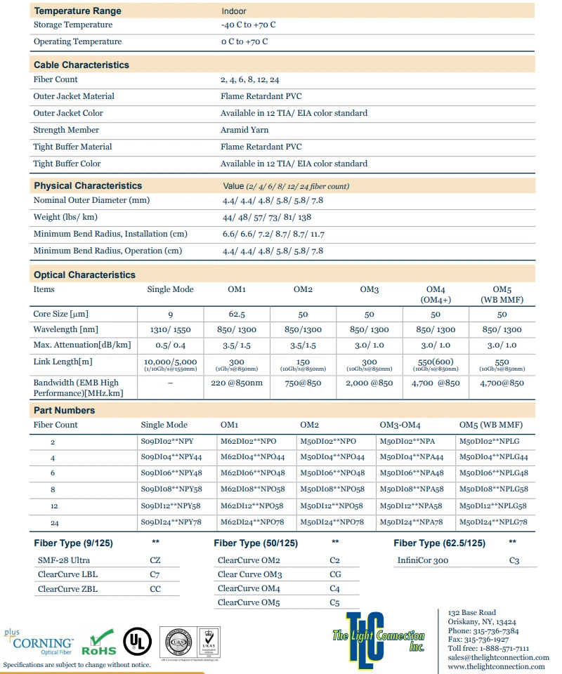 12 Strand Indoor Riser Singlemode Corning Glass Fiber Optic Cable- 500ft - Image 2 of 4
