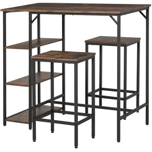 Bar Height Dining Table Set With 2 Stools & Side Shelf 3 Pieces Bar Set - Picture 10 of 11