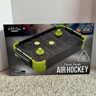 Table Top Games Classic Arcade Air Hockey Game NEW Green Black Battery Operated