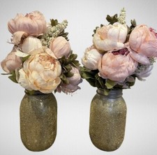 Faux Silk Peony Centerpiece Gold Glitter Mason Jar Wedding Bridal Baby Decor Lot