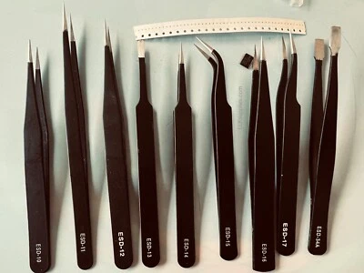 LLK Stainless Steel Tweezers 9 piece Set Cleanroom Electronics ESD smt smd IC