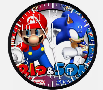 Super Mario Super Sonic Wall Clock 12'' Personalized option adding names W53