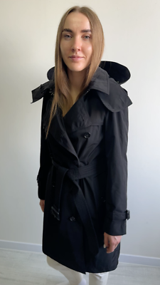 Women's BURBERRY London Amberford Trench Coat Hooded Black RARE