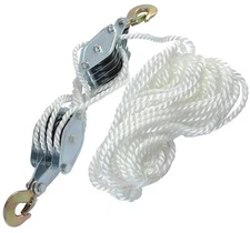Wheel Block and Tackle System 4000LB Breaking Strength 65 Feet 3/8" Rope Hois...