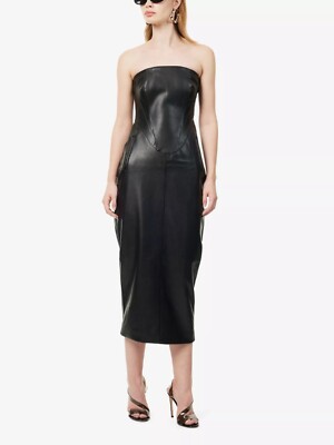 KHY By Kylie Jenner Black Faux Leather Long Midi Dress LARGE UK 14 US 10  BNWT | eBay