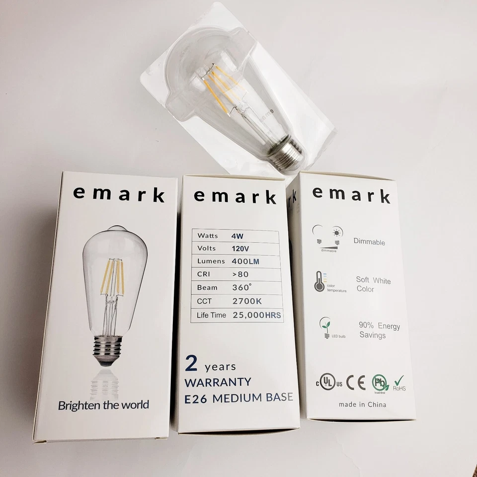 (Set Of 4) 4 Watt (40 Watt Equivalent) ST64 LED Dimmable Light Bulbs, Warm Light - Image 3 of 4