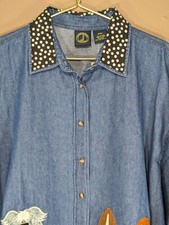 Women's Lighthouse Apparel Polka Dot Dogs Denim Jacket Size Xxl