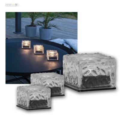 LED Solar Leuchte im Set, Glas-Würfel Eiswürfel-Form Quader Icecube Gartendeko