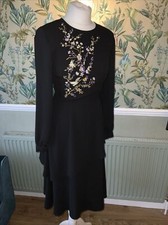 Warehouse Ladies 8 Dress Black Smart Evening Wedding Embroidered Ruffle ASOS