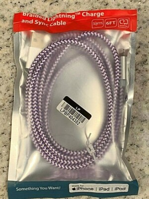 Element Works 6' Apple Braided Lightning USB Cable 1 Pack - Purple/White MFi Cer