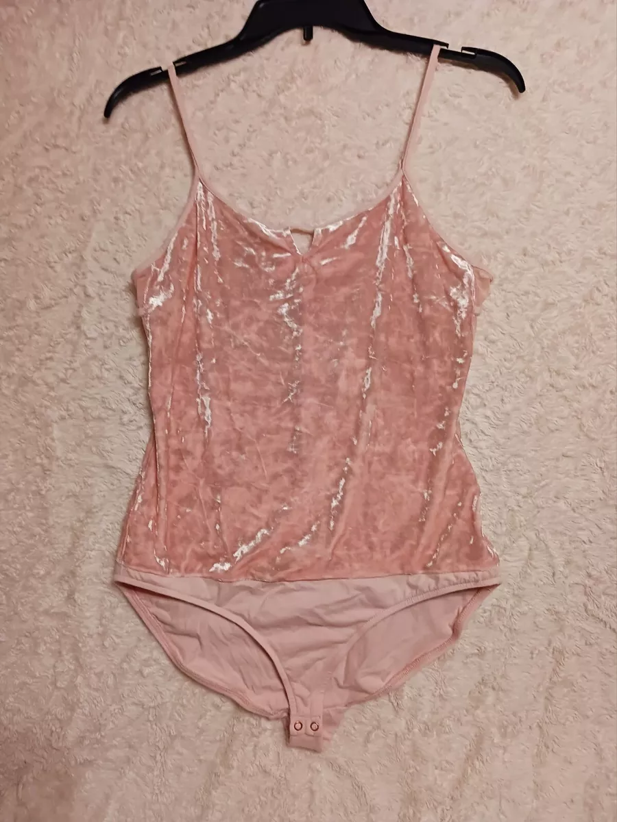 Candie's Blush pink Crushed Velvet Bodysuit womans Sz Large