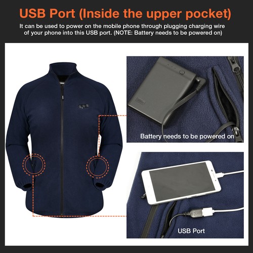 ARRIS Women`s Heated Fleece Jacket w Battery, Electric Heating Coat Full Zip - Picture 6 of 6