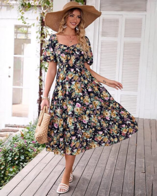 NWOT $50 SZ XXL BTFBM Casual Flowy Beach Square Neck SMOCKED BOHO DRESS  FLORAL | eBay