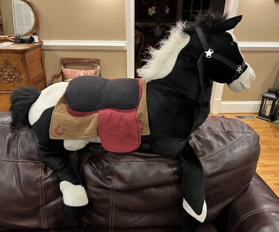 Large Horse Plush 45” Sit On Black Pony Saddle Bridle Reins