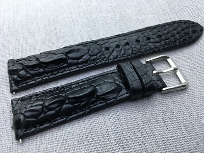 Black Leather Watch Band Men Real Crocodile Hornback Watch Strap Quick Release