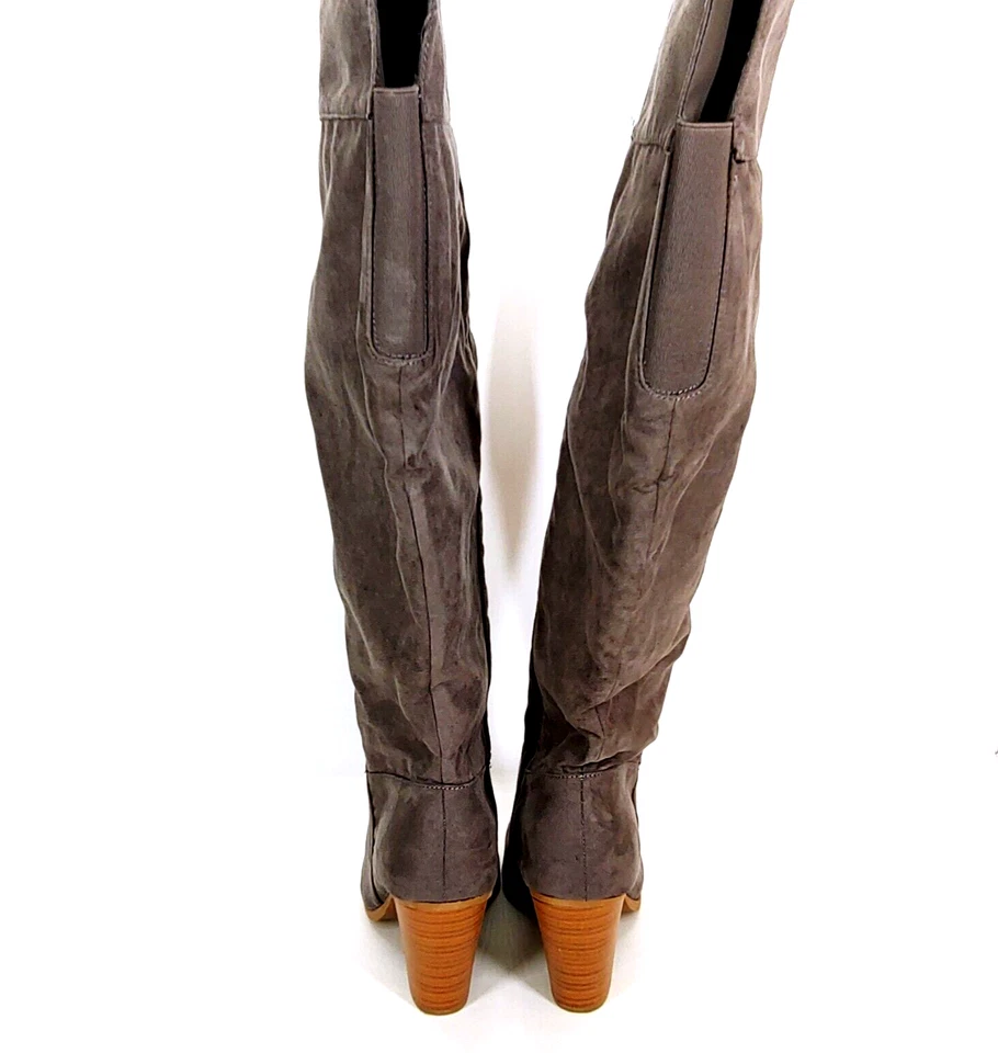 Botas por encima de la rodilla Lane Bryant para mujer tacón apilado cremallera cuello ancho gris 10W Foto 4 de 4