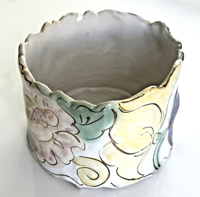 Tony Rosenburg Maine Studio Art Pottery Signed Small Floral Pot 24K Gold OOK