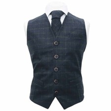 Heritage Check Navy Blue Waistcoat  Tie Set