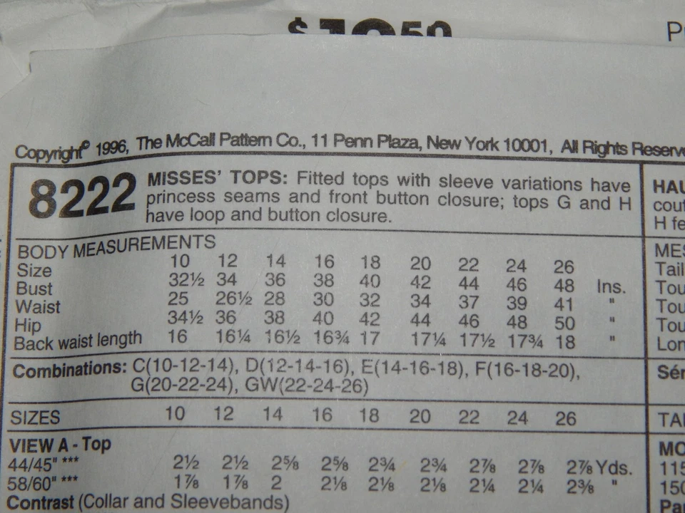 Top Shirt Sewing Pattern 8222 McCall C 10 12 14 UC FF Vest Sleeveless Button Up - Image 3 of 4