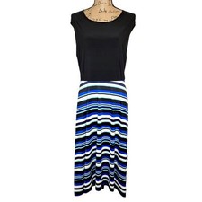 AVENUE Women's Plus Mixed Fabric Striped Shirt Dress Size 26/28 Blue New