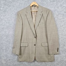 Jos A Bank Men's Blazer Size 42L Silk Wool Beige Windowpane Preppy Academia
