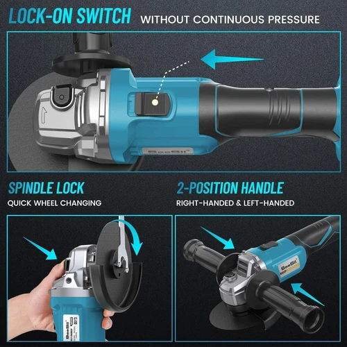 SEESII 21V Brushless Cordless Angle Grinder Kit 4-1/2" Discs 2x 4.0Ah Battery - Picture 6 of 9