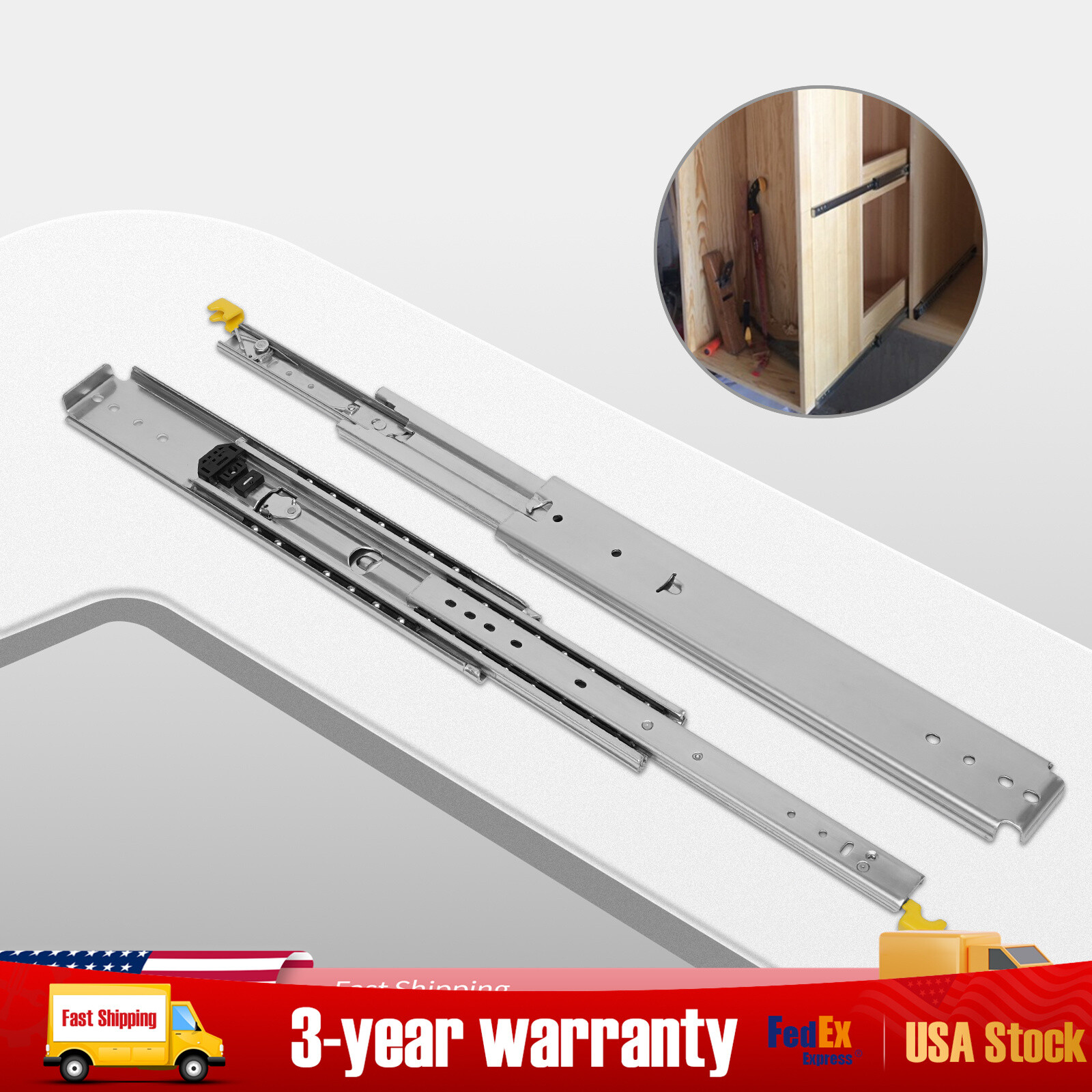 2pcs 500lb 60in Heavy Duty Full Extension Ball Bearing Drawer Slides with Lock