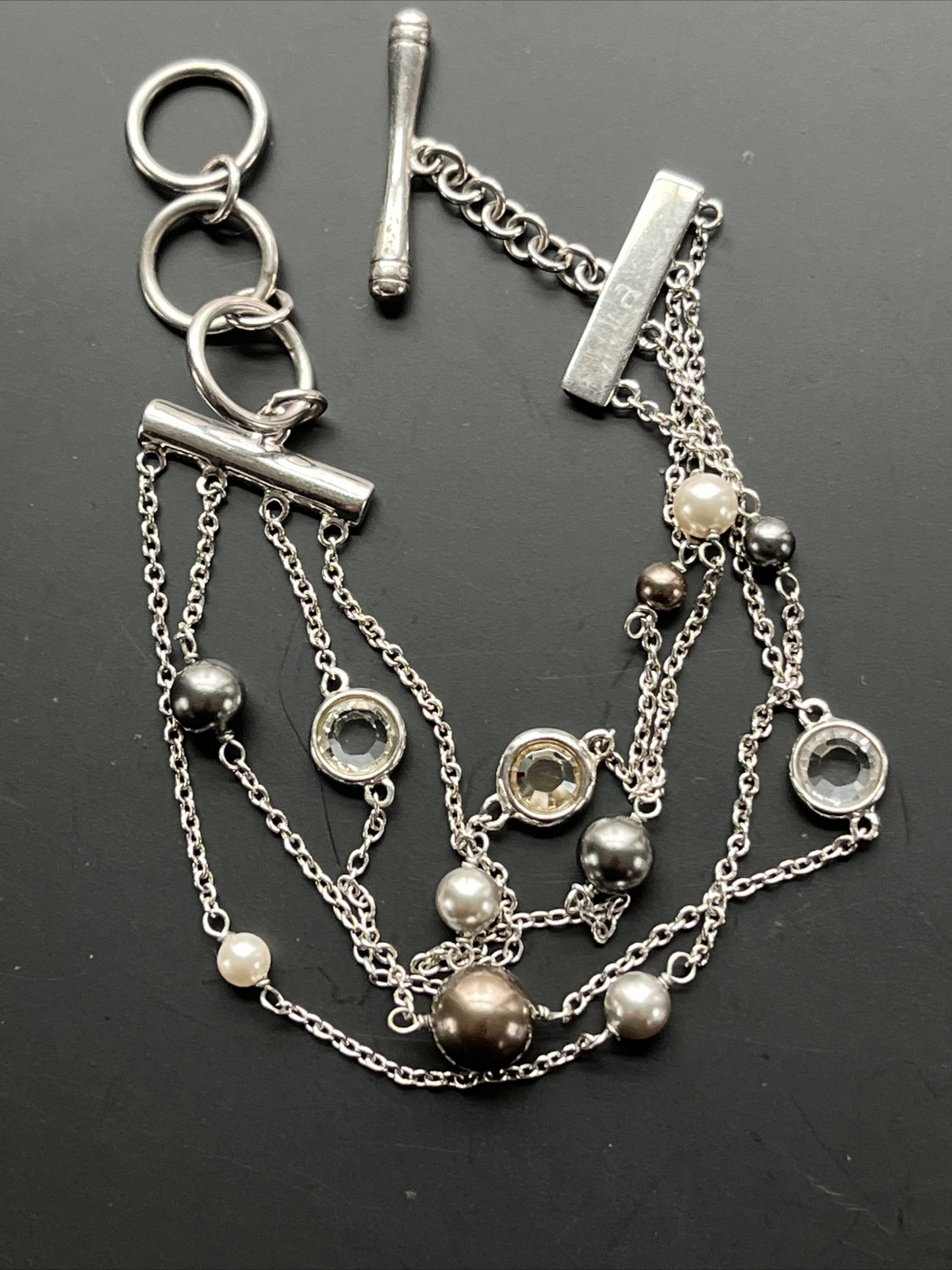 Lia Sofia 4 Strand Silver Bracelet Gemstones Togg… - image 1