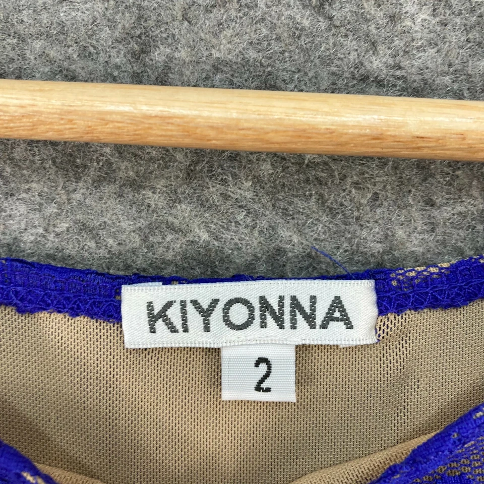 Vestido Feminino Kiyonna Tamanho 2 Azul Floral Renda Meia Manga Decote Barco Midi 13602 - Imagem 4 de 4