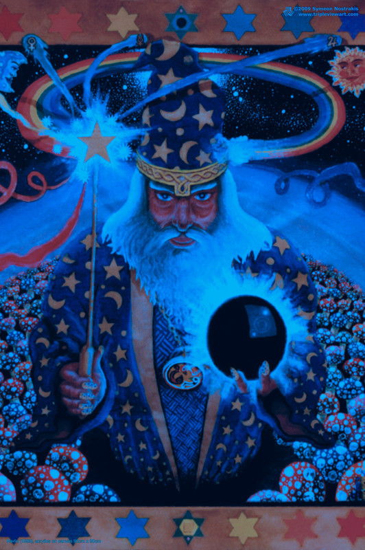 MERLIN WIZARD Psychedelic Art UV Black Light Poster Glow-In-The