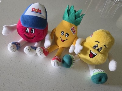 Vintage 1999 Dole Fruit Plush Lot Papaya Pineapple Cranberry Promotional Mascots