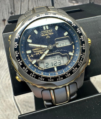 CITIZEN ECO-DRIVE CHRONOGRAPH TITANIUM W.R.100M WATCH C065-Q00567 TA Japan Read!